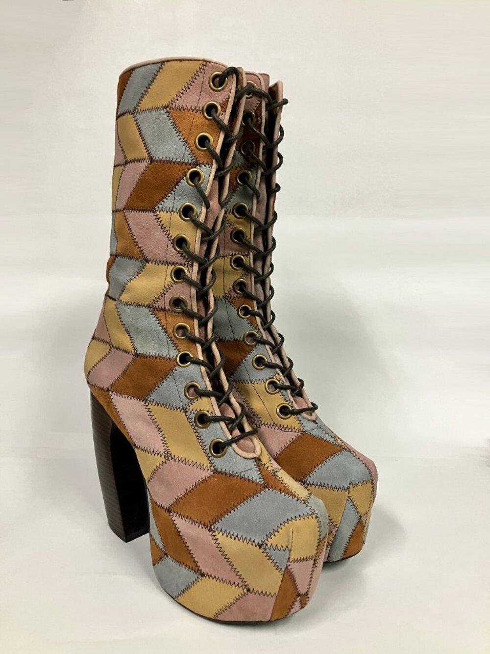 *RARE* Jeffrey Campbell PICKFORD Platform Patchwork Boots! Size 8.5, best for 8! - Picture 2 of 16
